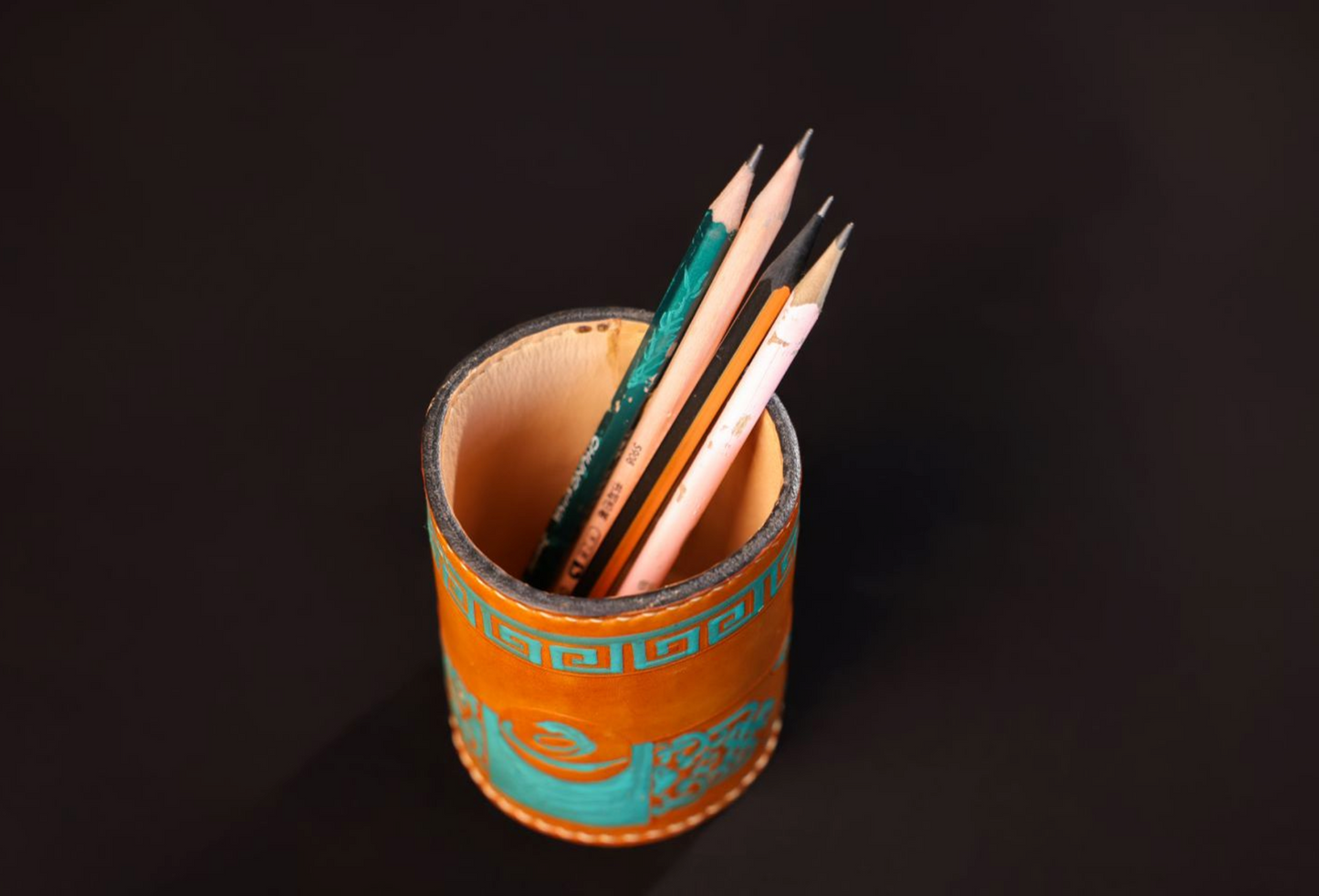 Handmade Leather Mongolia Pen Holder