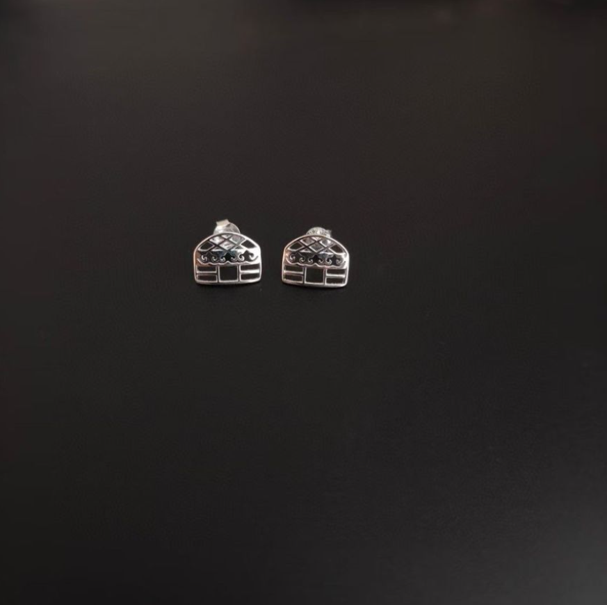 Mongolian Handmade Silver Stud Earrings