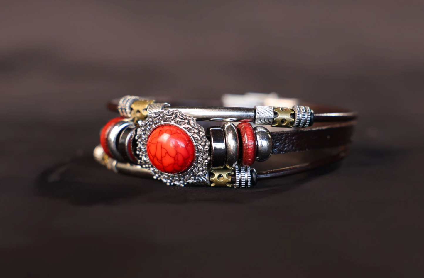 Handcrafted Leather Mongolian Bracelet