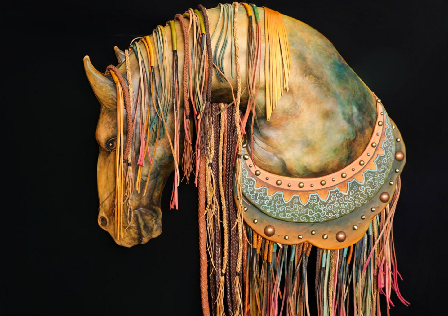 Handcrafted Leather Mongolia Horse Head Painting