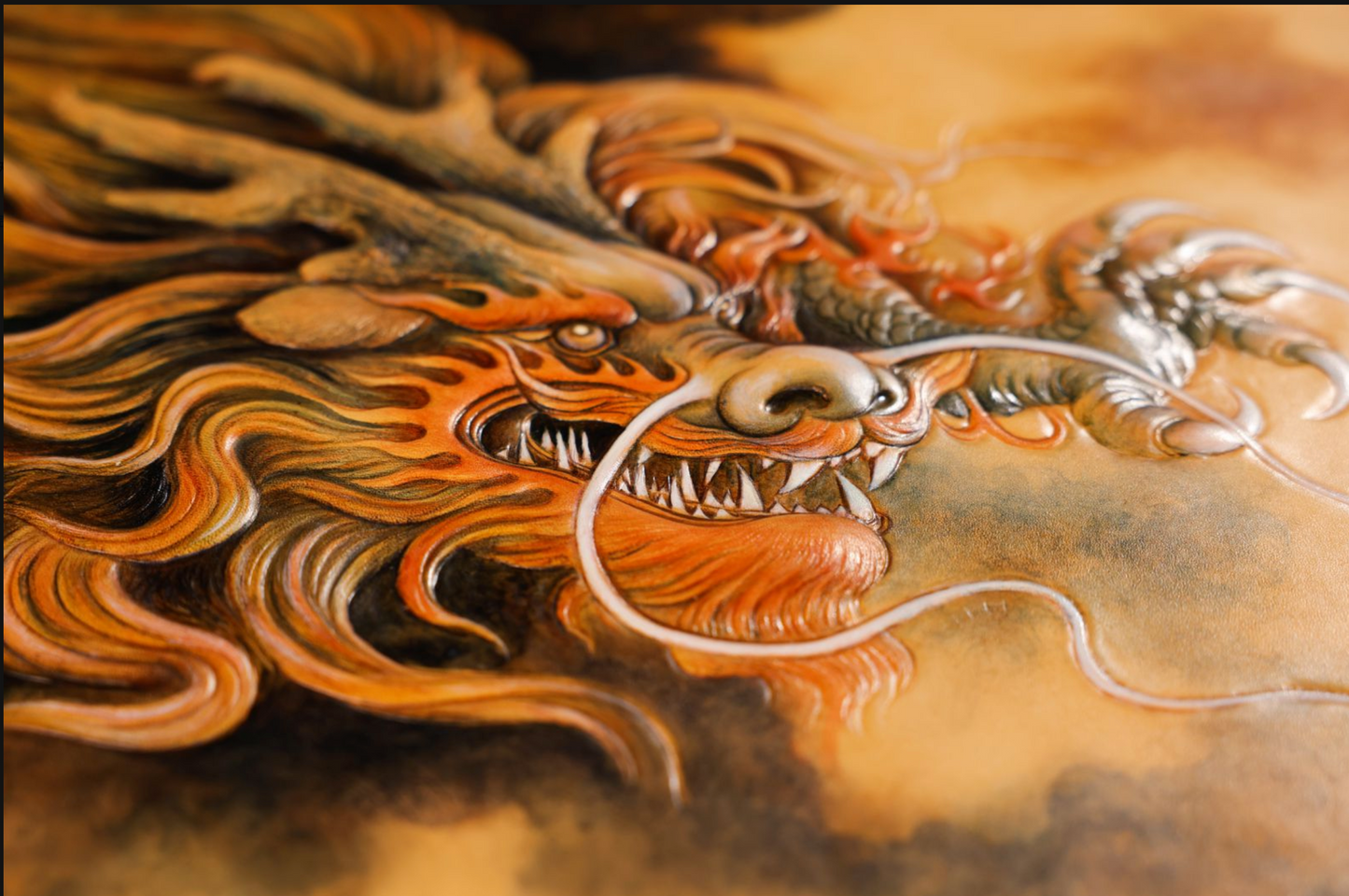 Handcrafted Leather Dragon-Shaped Painting