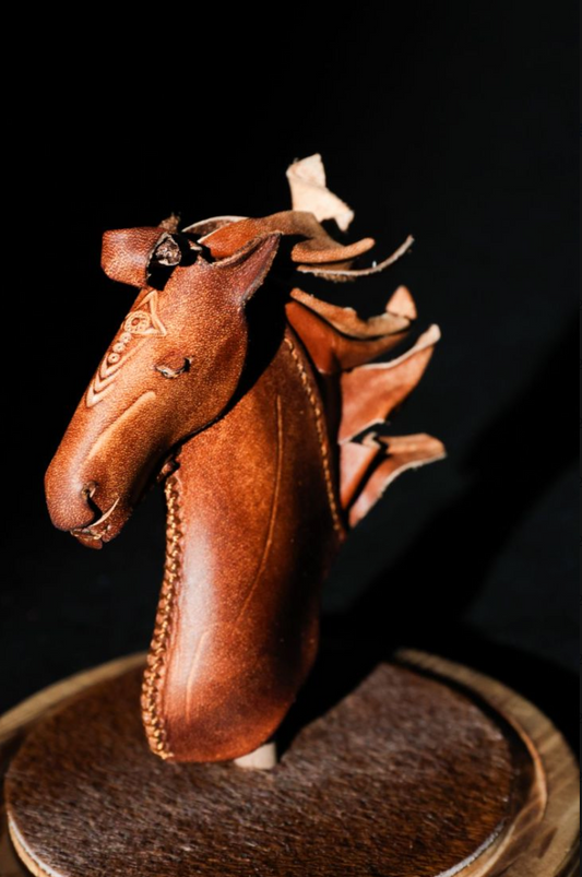 Handcarfted Leather Mongolian Horse Head Figurine