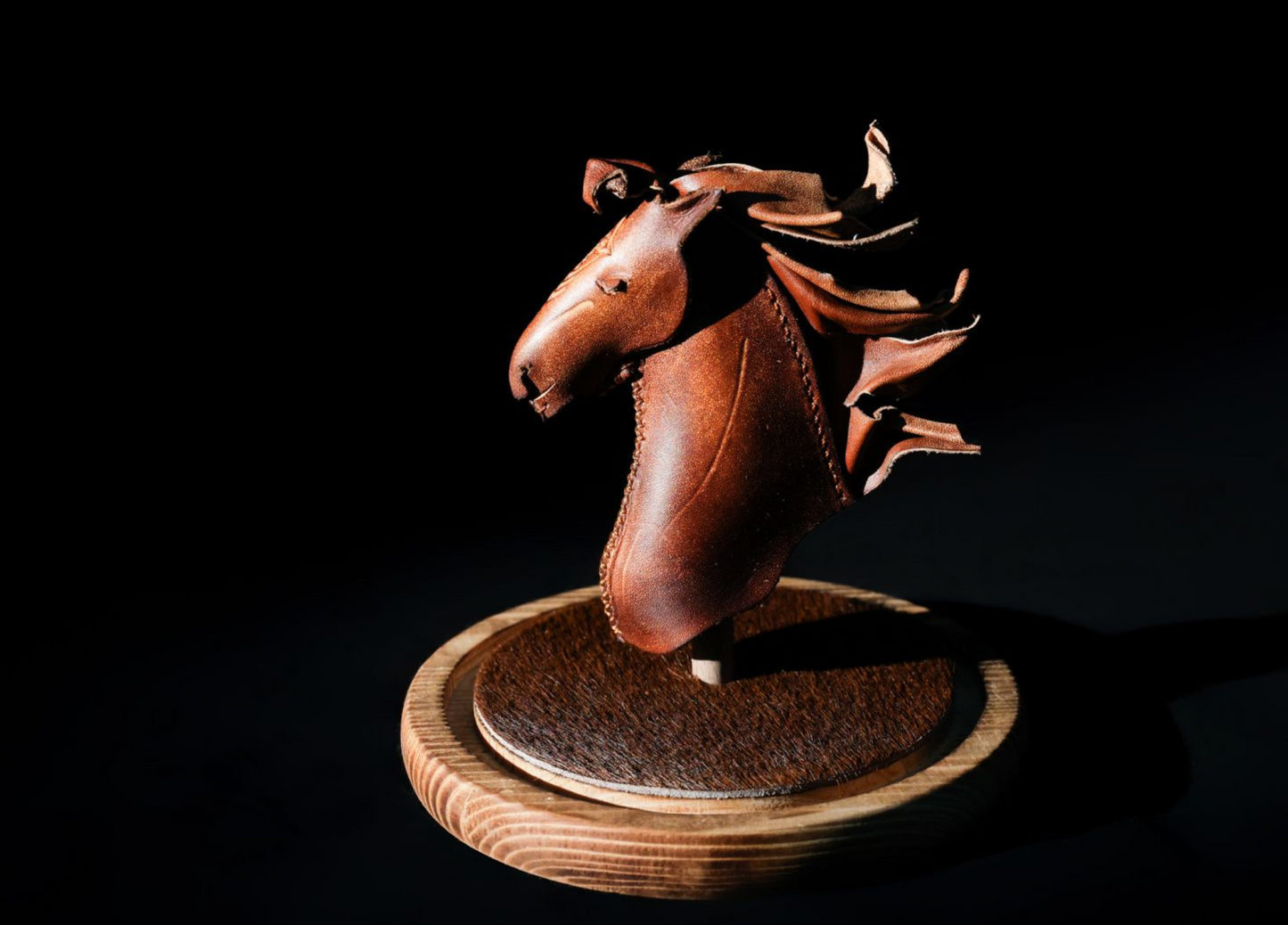 Handcarfted Leather Mongolian Horse Head Figurine