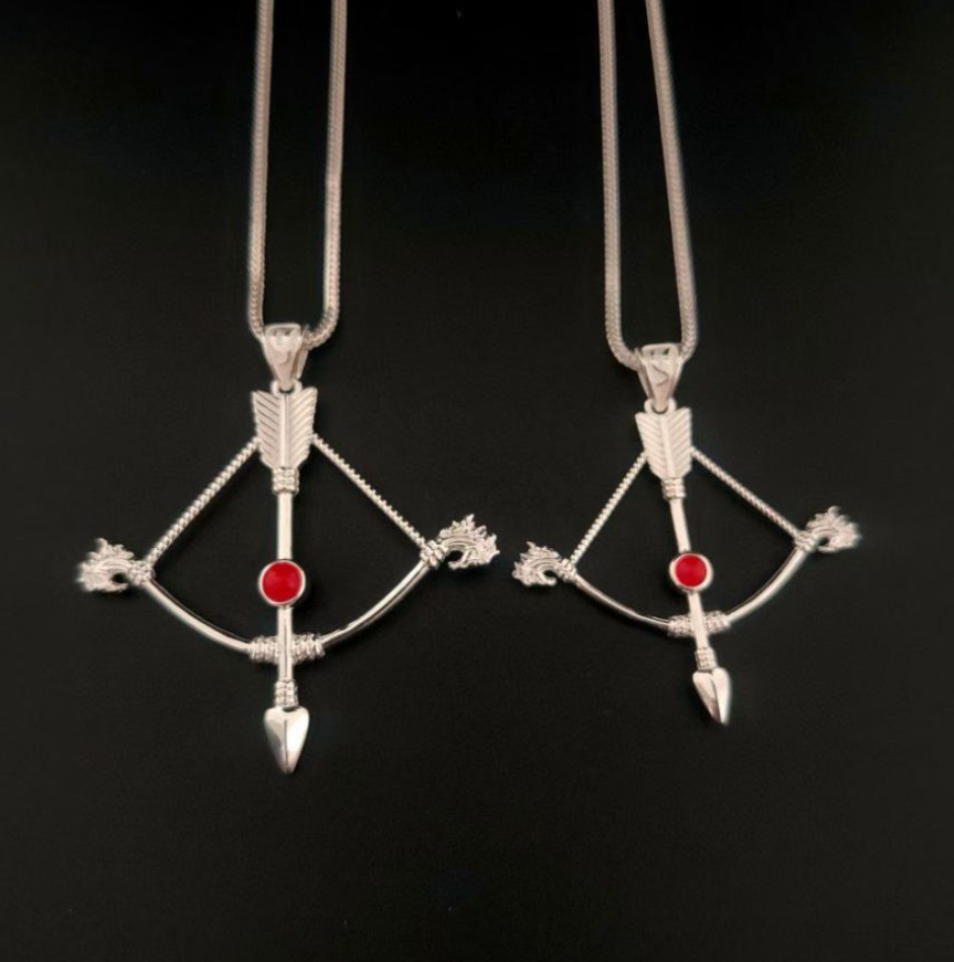 Mongolian Handmade Crossbow-Shaped Silver Necklace