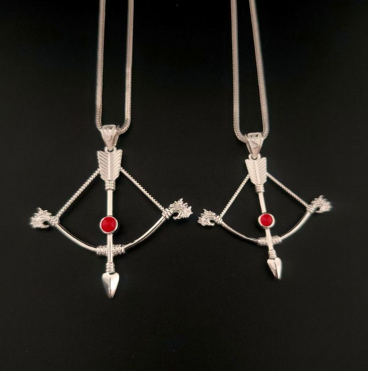 Mongolian Handmade Crossbow-Shaped Silver Necklace