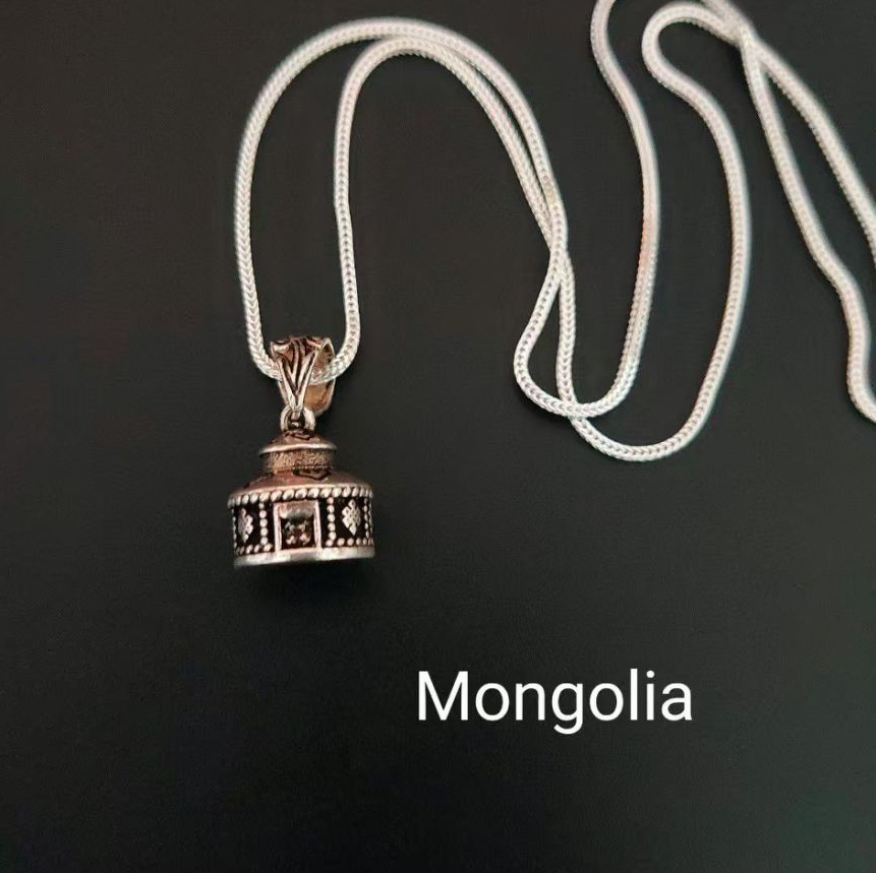 Mongolian Pattern Handmade Silver Necklace