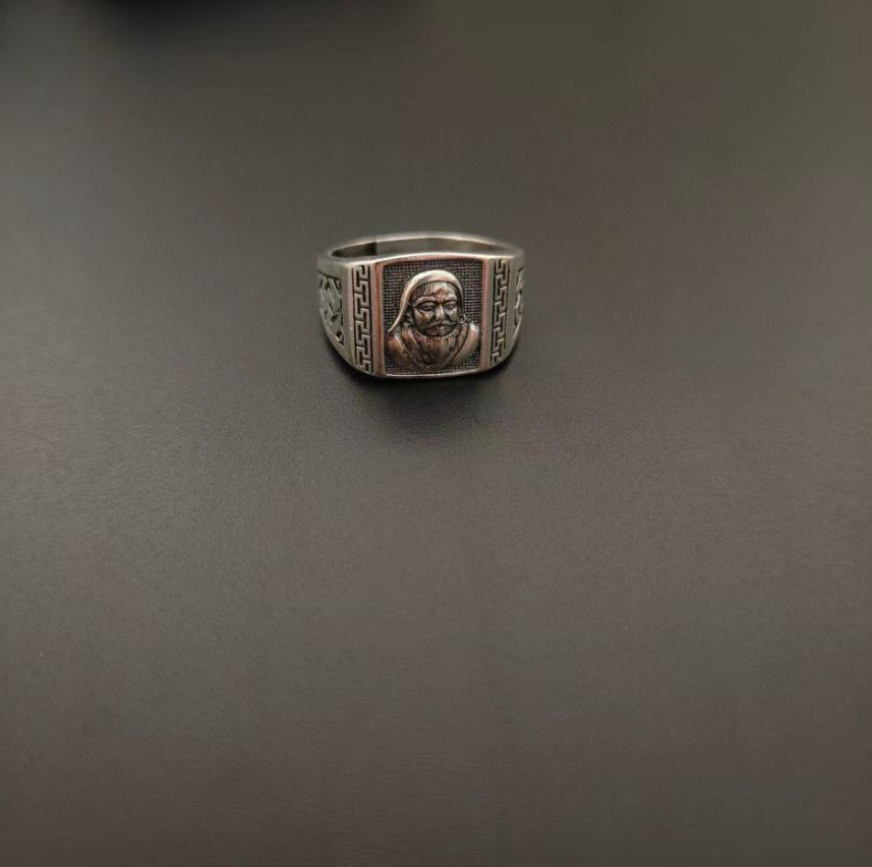 Mongolian Handmade Genghis Khan Head Silver Ring