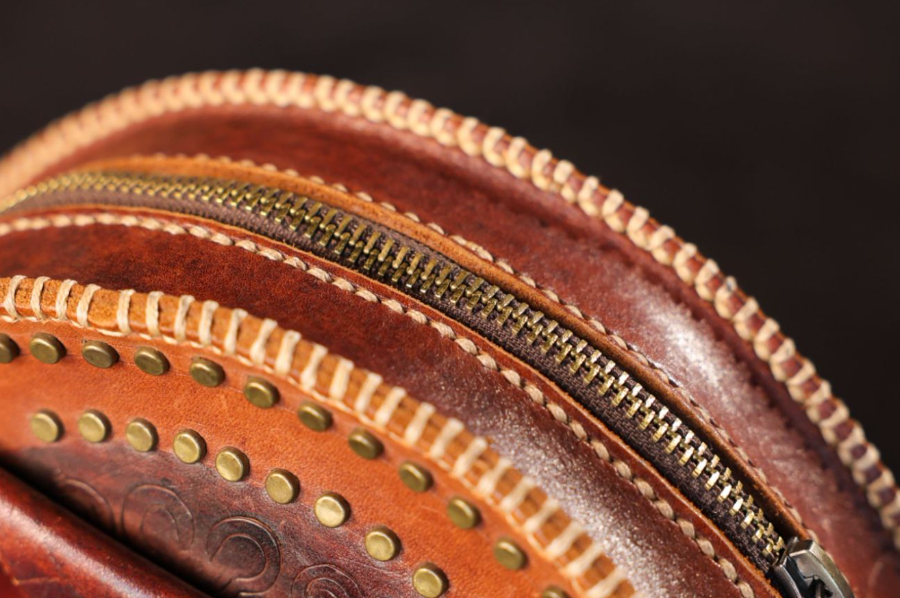 Handcrafted Mongolian-Style Genuine Leather Round Bag