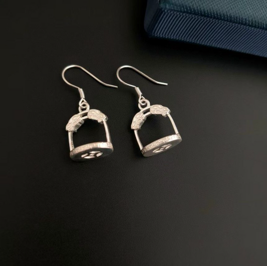 Mongolian Handmade Silver Earrings with Birdcage Design