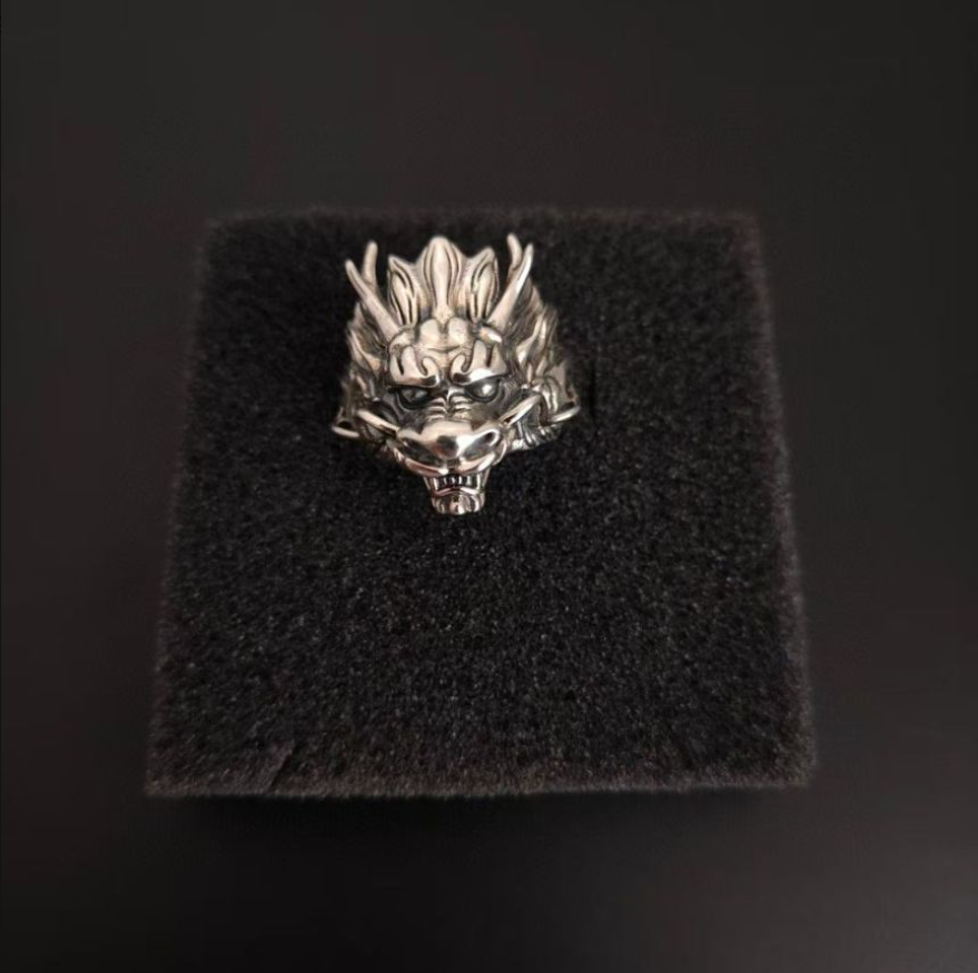 Mongolian Handmade Dragon Head Silver Ring